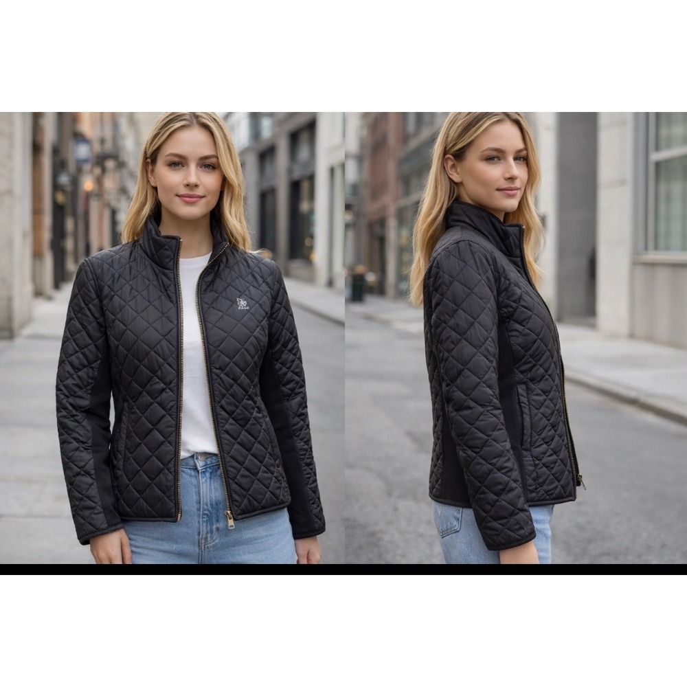 US Polo Assn Black Quilted Equestrian Jacket w Stretch Panels | Preppy, Size S